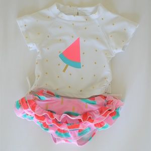 3-6M Baby Girl Watermelon Rash Guard Swim Set
